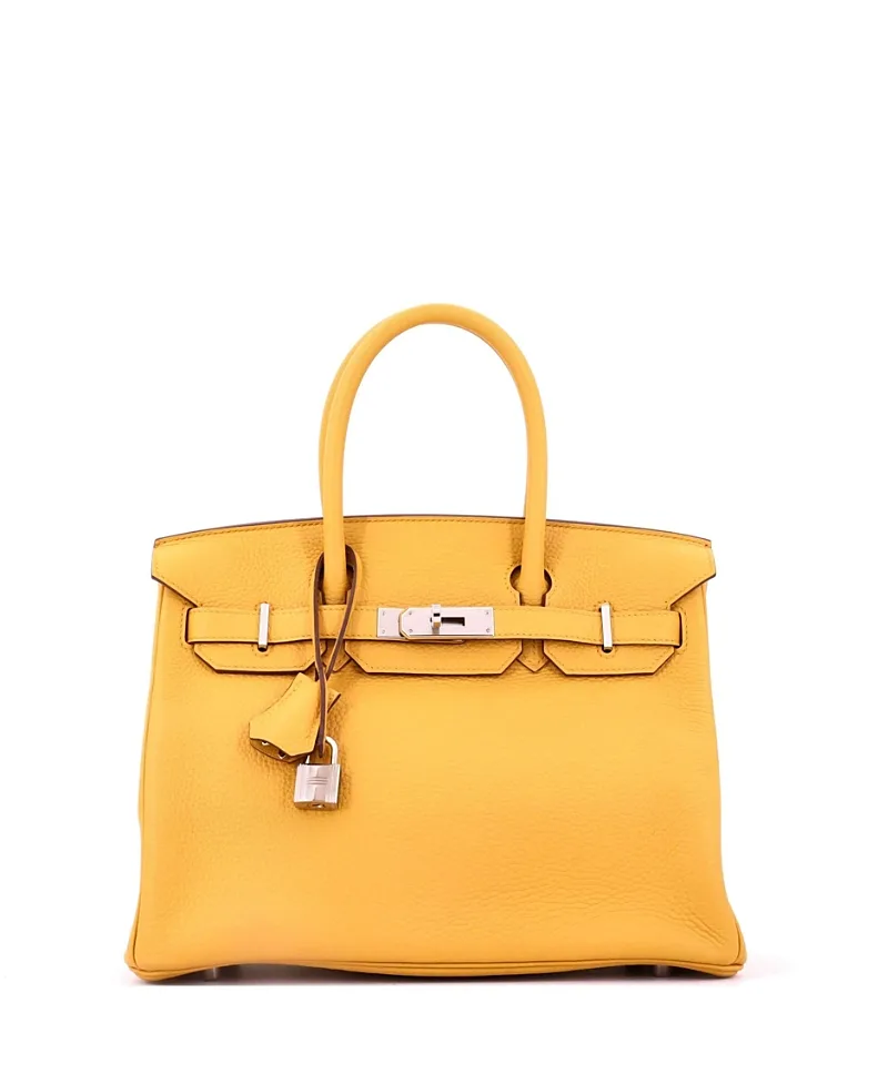 Pre-Owned Birkin 30 Handbag Yellow Togo with Palladium Hardware by Hermes