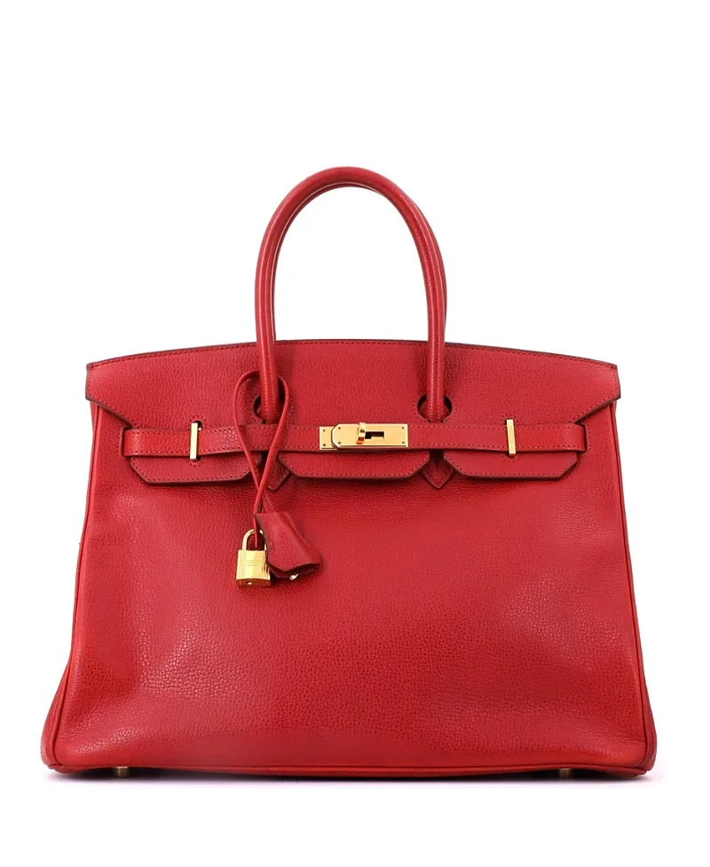 Pre-Owned Birkin 35 Handbag Red Vache Liegee with Gold Hardware by Hermes