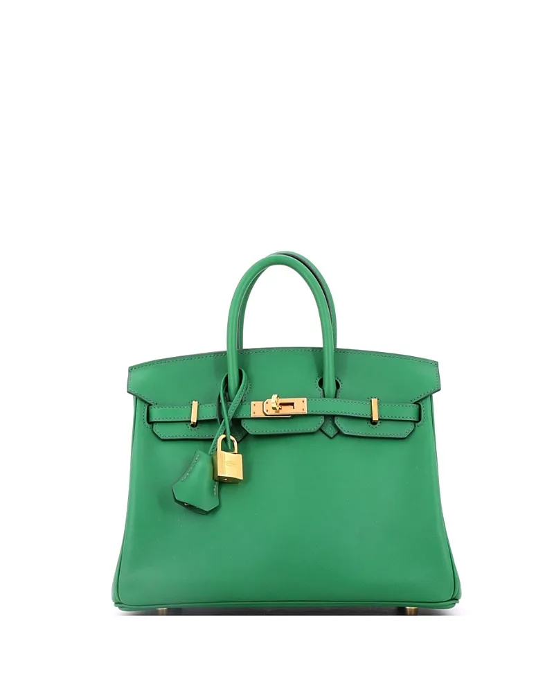 Pre-Owned Birkin 25 Handbag Green Swift with Gold Hardware by Hermes