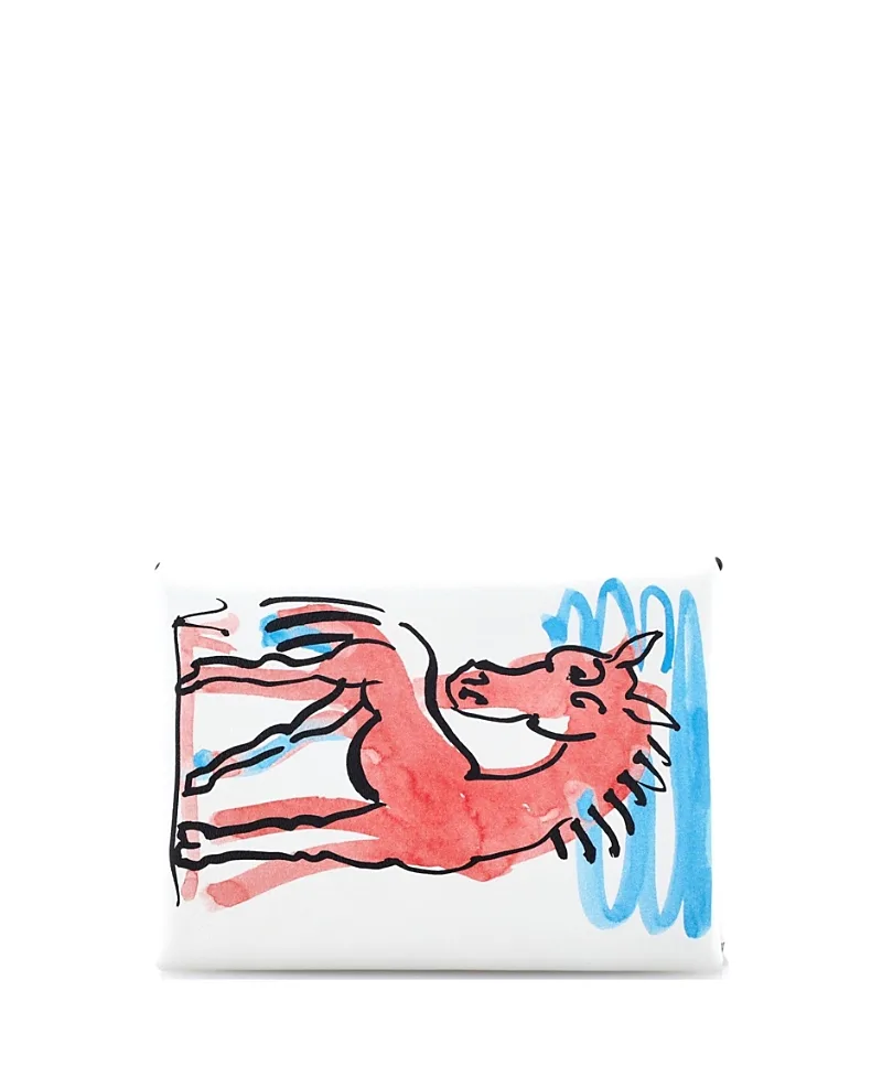 Pre-Owned Calvi Duo Card Holder Printed Leather by Hermes