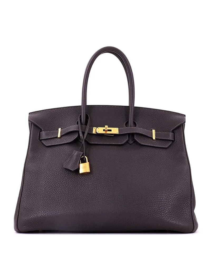 Pre-Owned Birkin 35 Handbag Grey Clemence with Gold Hardware by Hermes