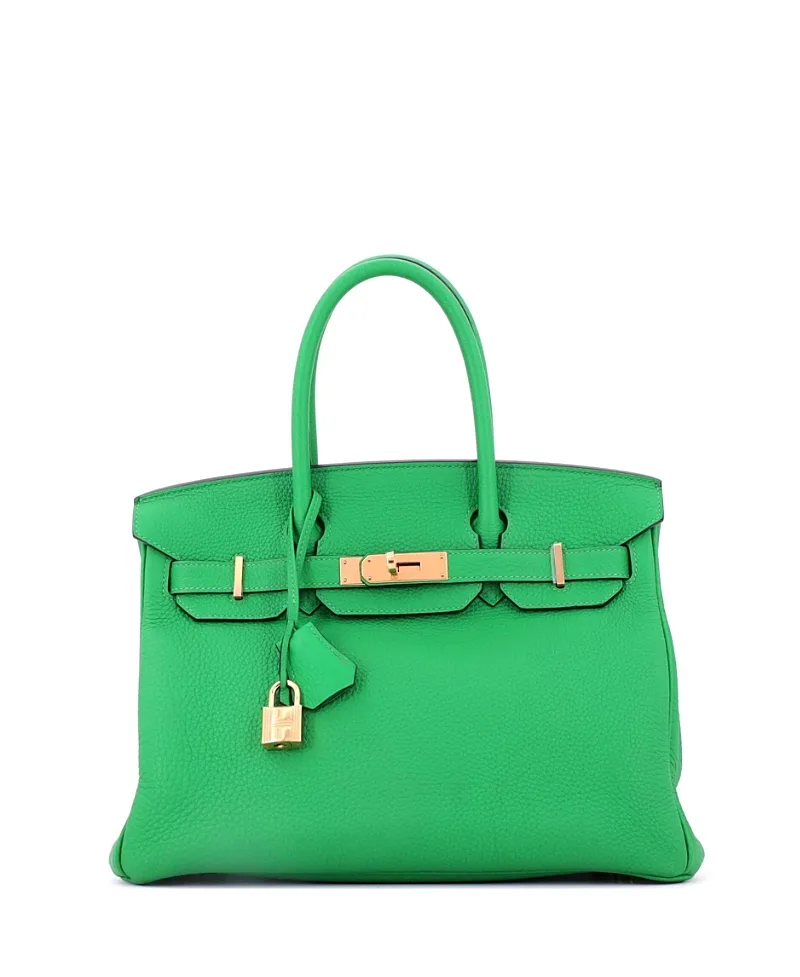 Pre-Owned Birkin 30 Handbag Green Togo with Gold Hardware by Hermes