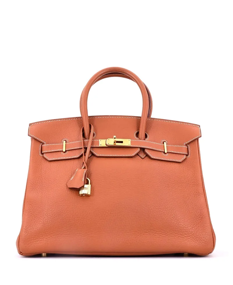 Pre-Owned Birkin 35 Handbag Brown Clemence with Gold Hardware by Hermes