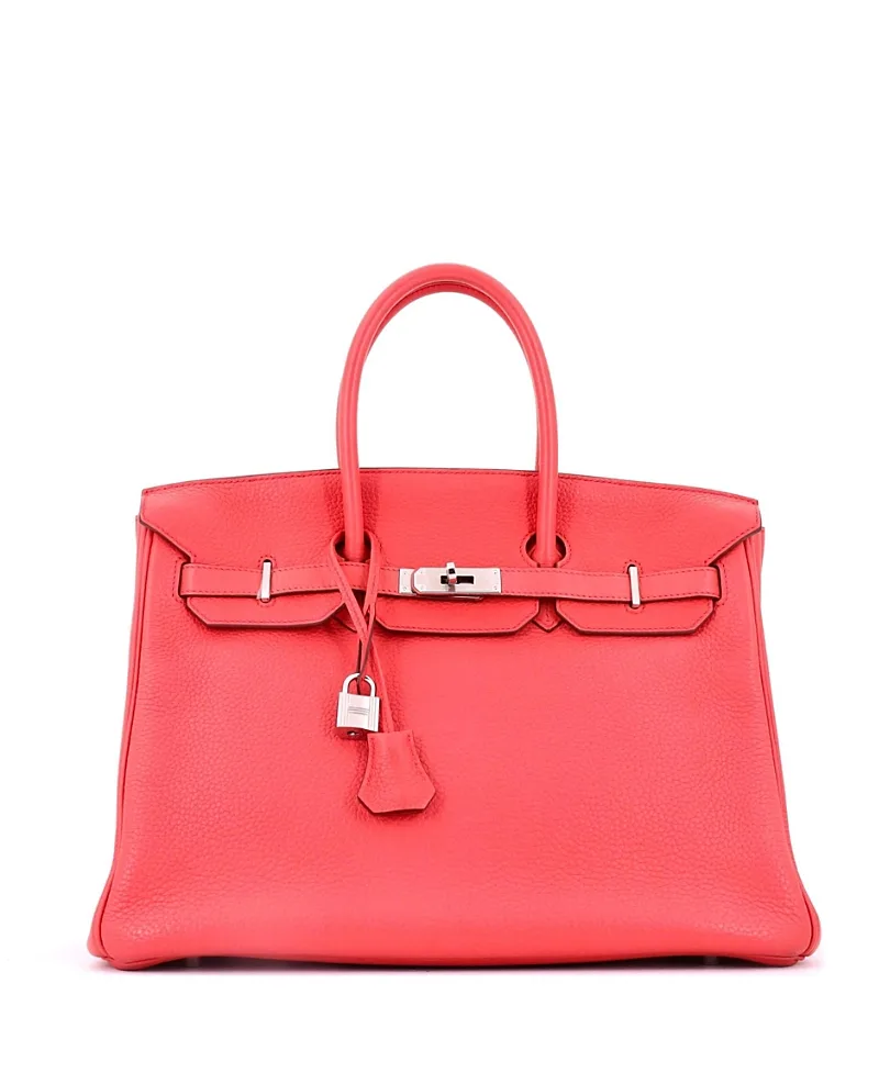 Pre-Owned Birkin 35 Handbag Pink Togo with Palladium Hardware by Hermes