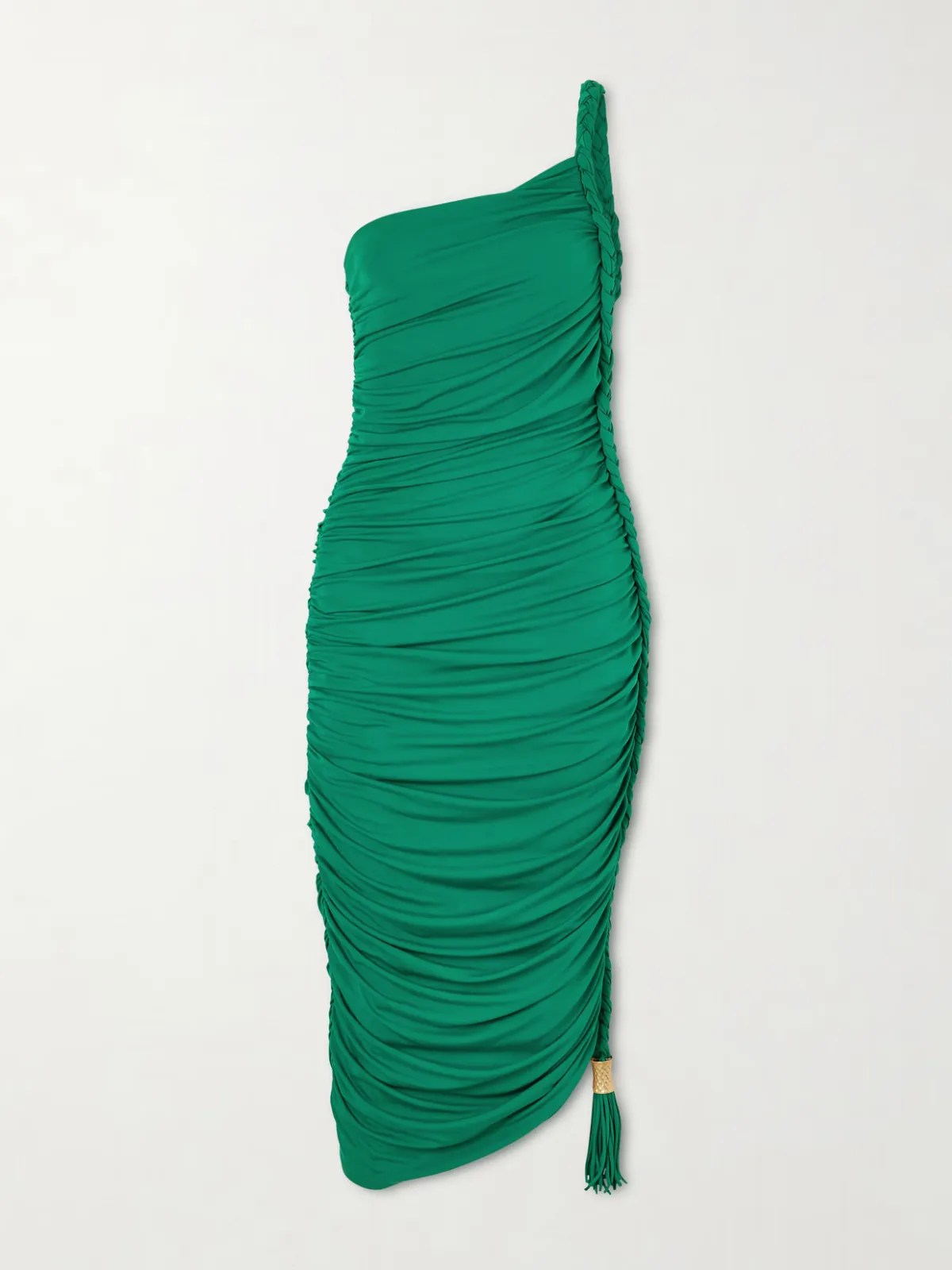 - Alessia One-shoulder Asymmetric Tasseled Ruched Stretch-jersey Midi Dress -