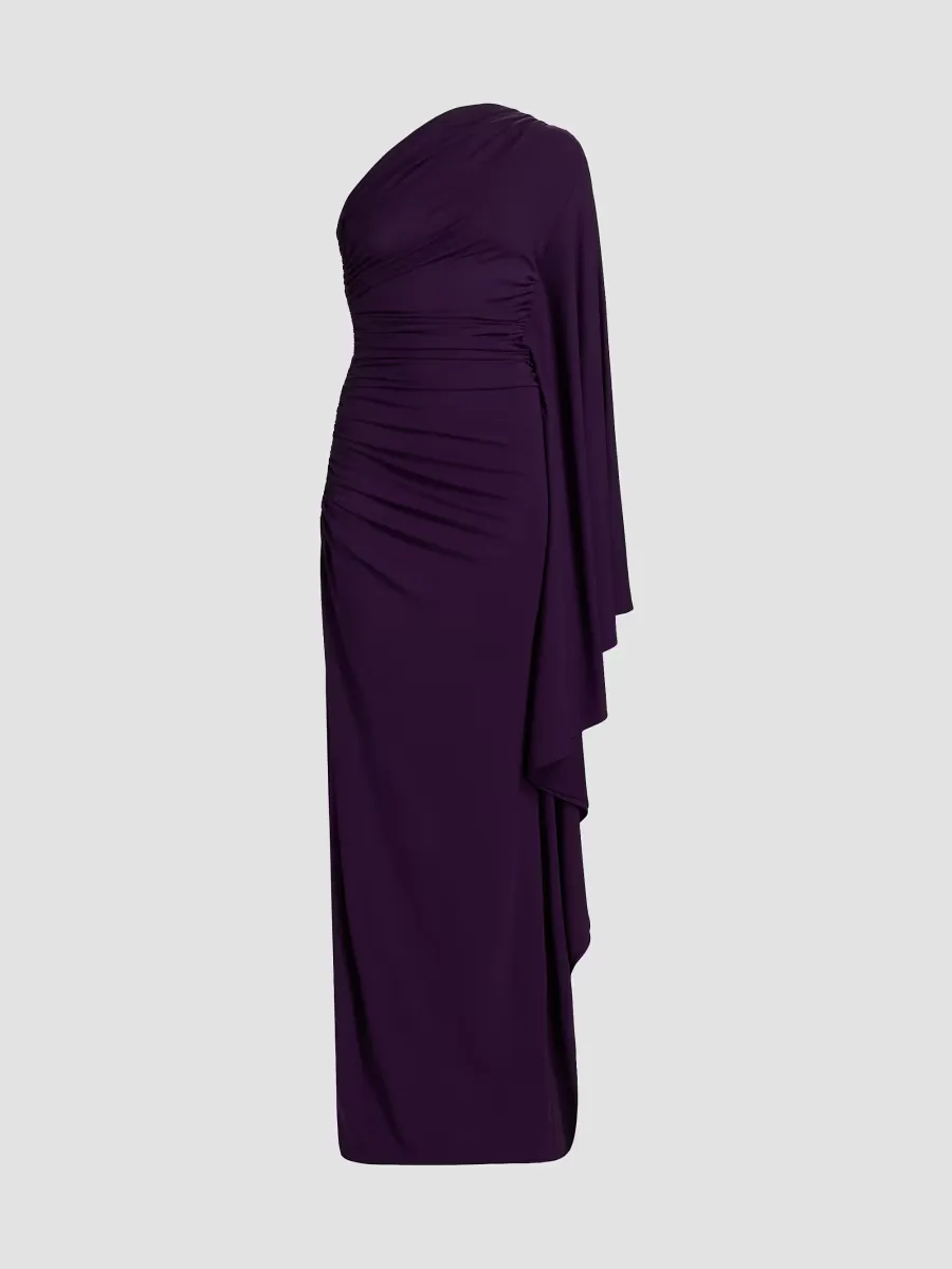 One-Shoulder Draped Column Gown