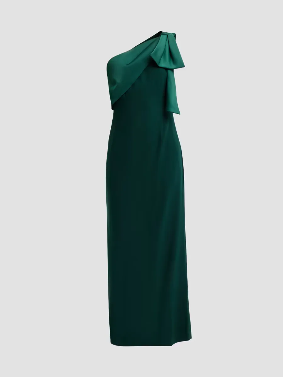 Estrella Draped Bow One-Shoulder Gown