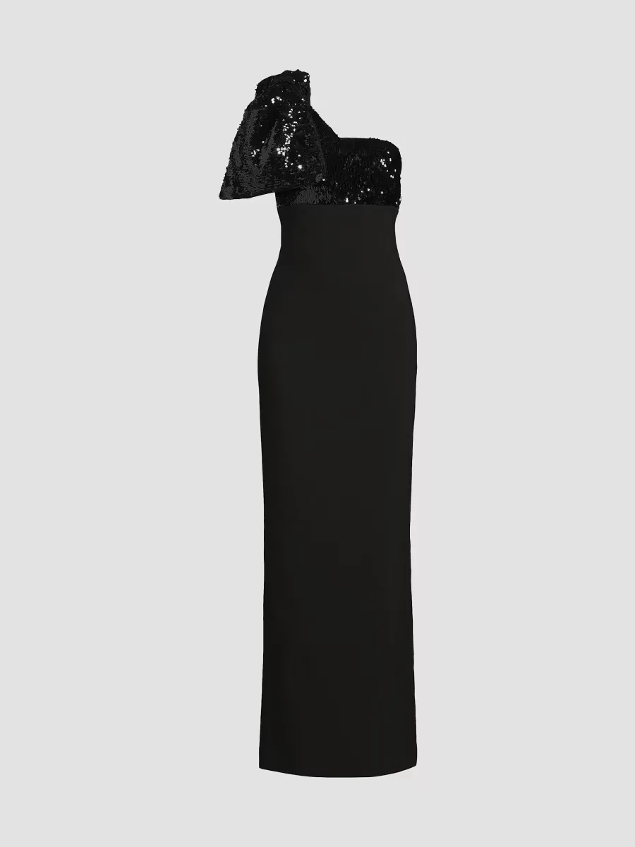 Rora Sequin Bow One-Shoulder Gown