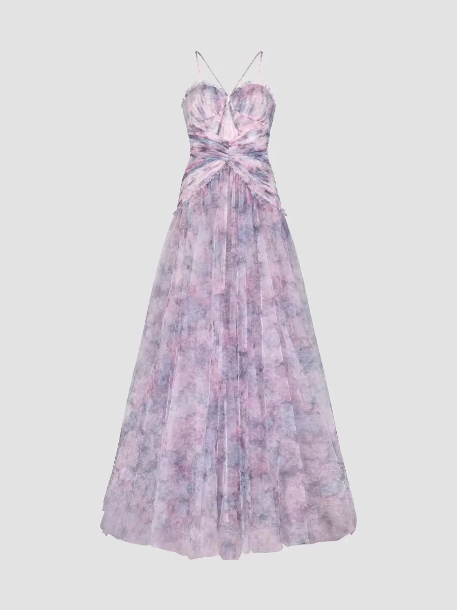 Pleated Halter Strap Tulle Gown by Zac Posen