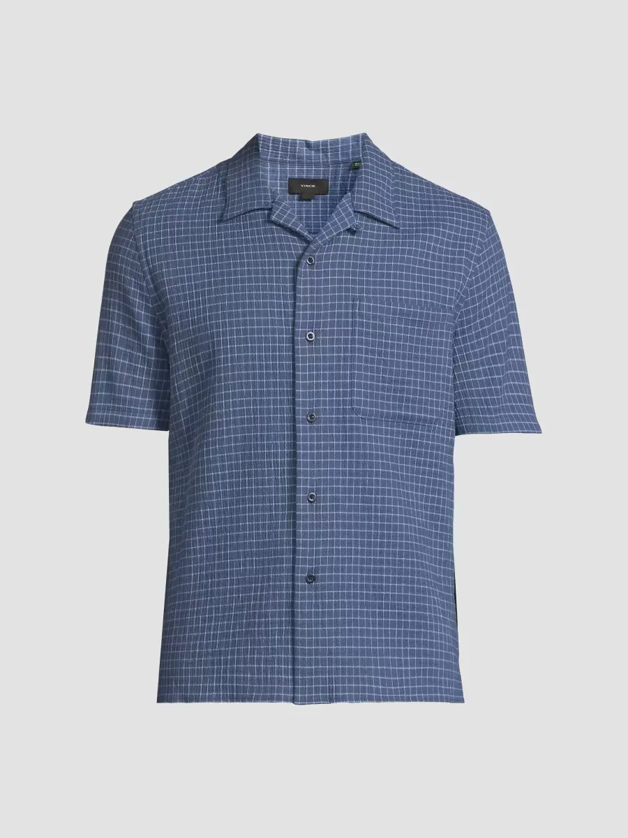 Provence Plaid Stretch-Cotton Camp Shirt by Vince