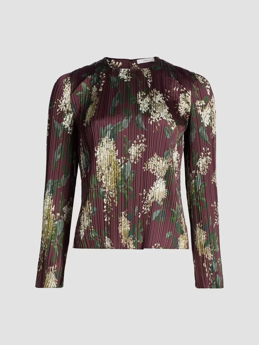 Floral Micro-Pleated Crewneck Top by Vince