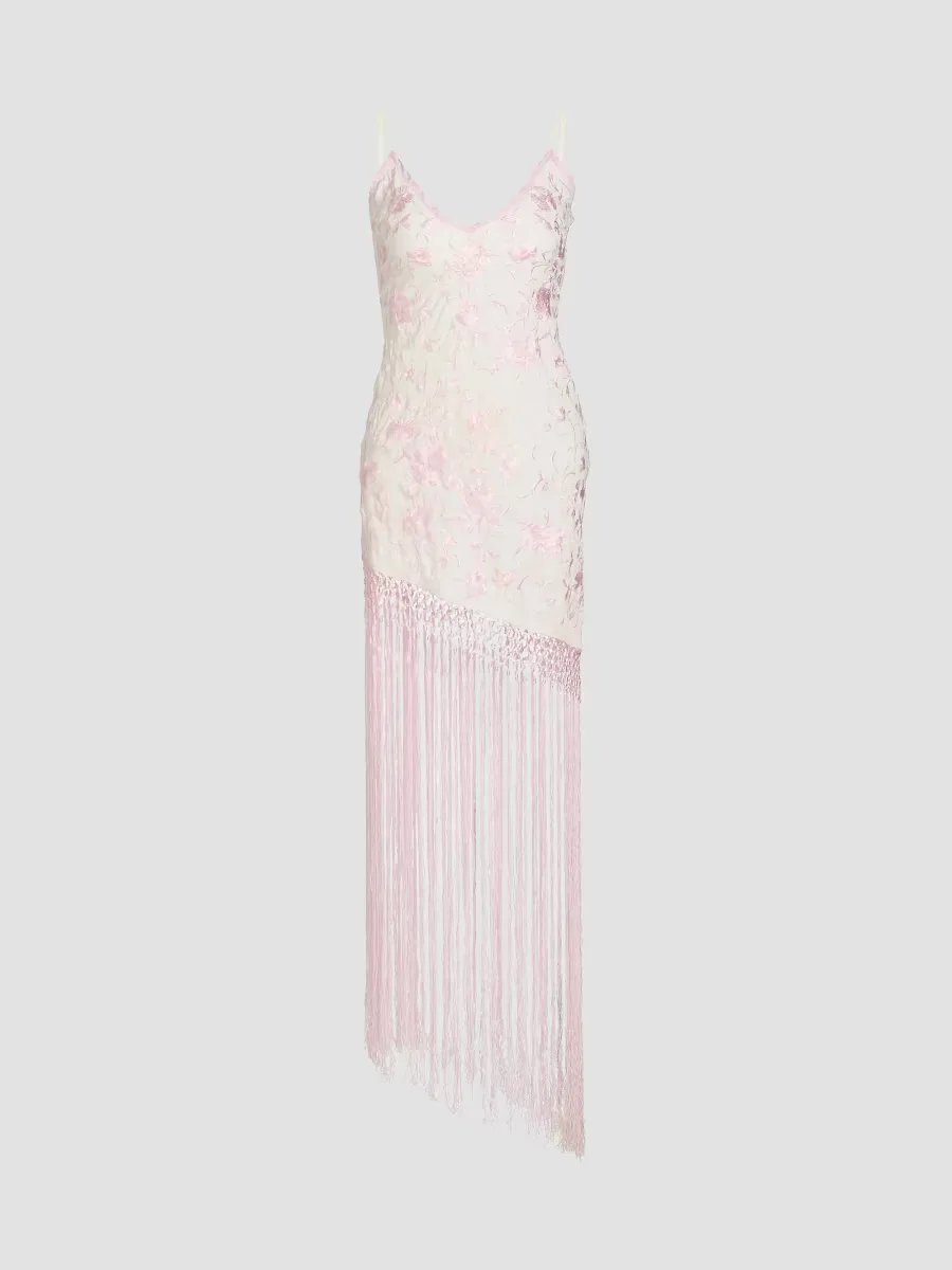 Evalette Floral Jacquard Fringed Minidress by LoveShackFancy