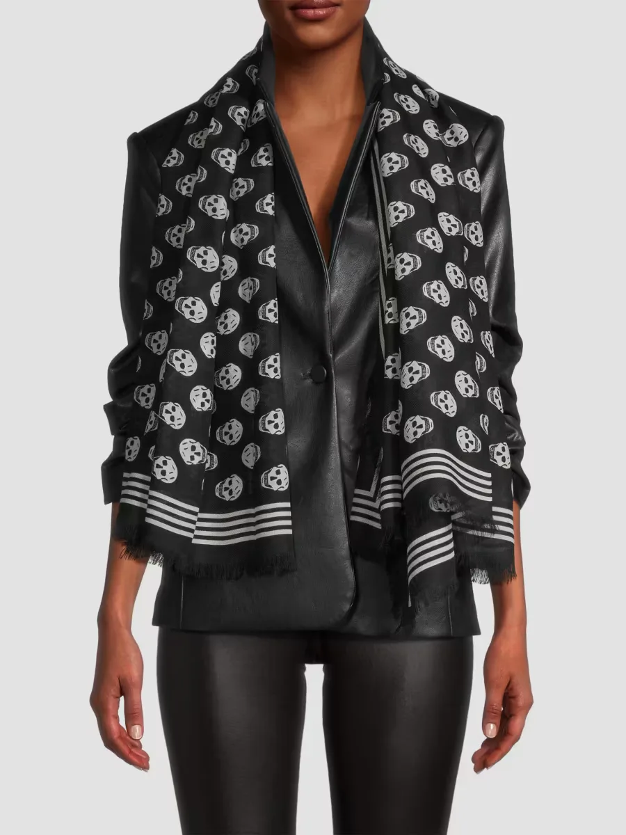 Biker Skull-Print Wool Scarf by McQueen