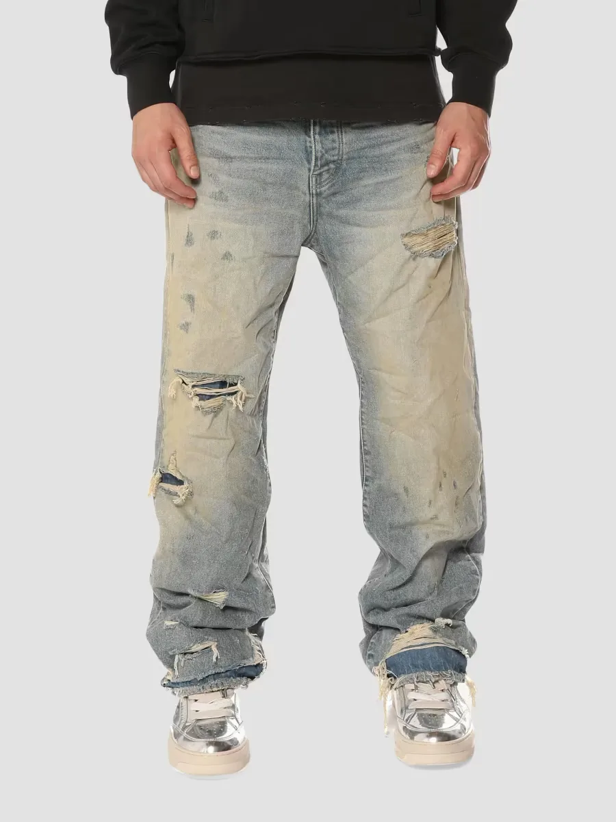 Antique Distressed Mid-Rise Baggy Jeans by Purple Brand