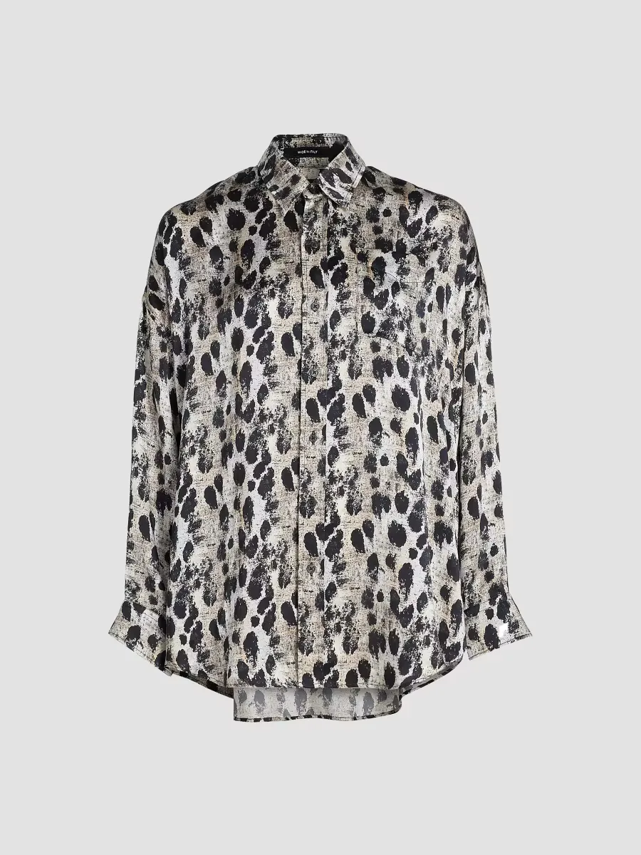Printed Silk Shirt - Black Silver Leopard by R13