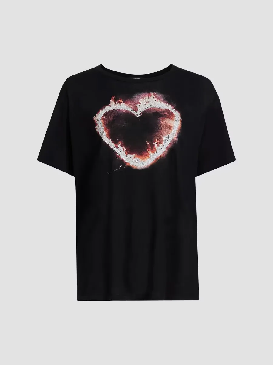 Flaming Heart Boy Graphic Cotton T-Shirt - Black by R13