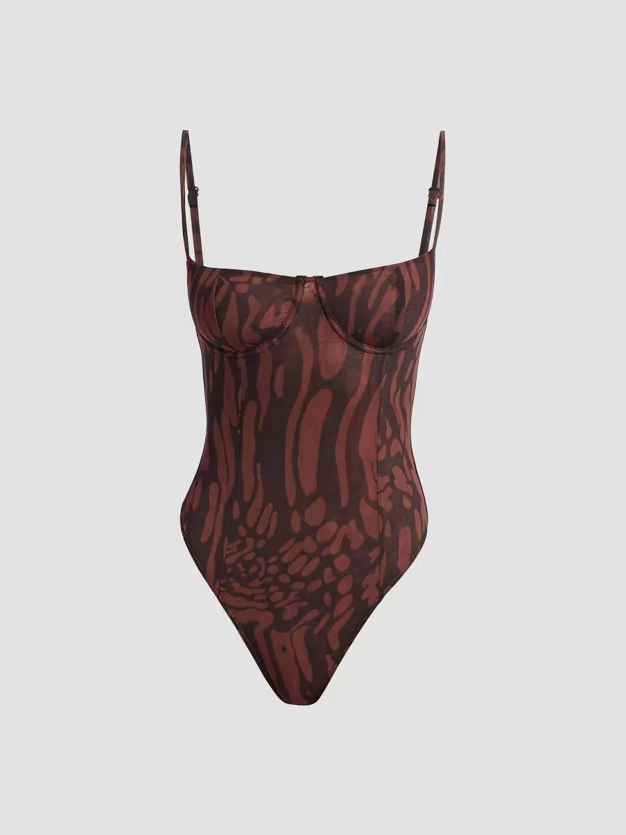 Corset Demi Mesh Bodysuit - Java Warped Leopard by GOOD AMERICAN