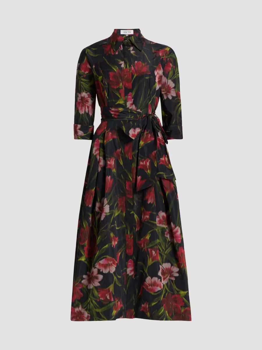 Teri Jon by Rickie Freeman Floral Faille Midi-Shirtdress by Teri Jon