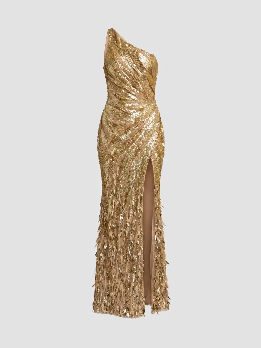 Mac Duggal Sequin One-Shoulder Gown by M.A.C.