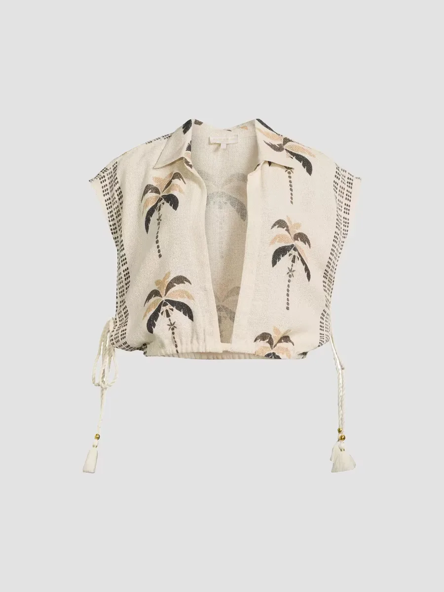 Kieran Palm Print Cotton-Blend Top by Ramy Brook