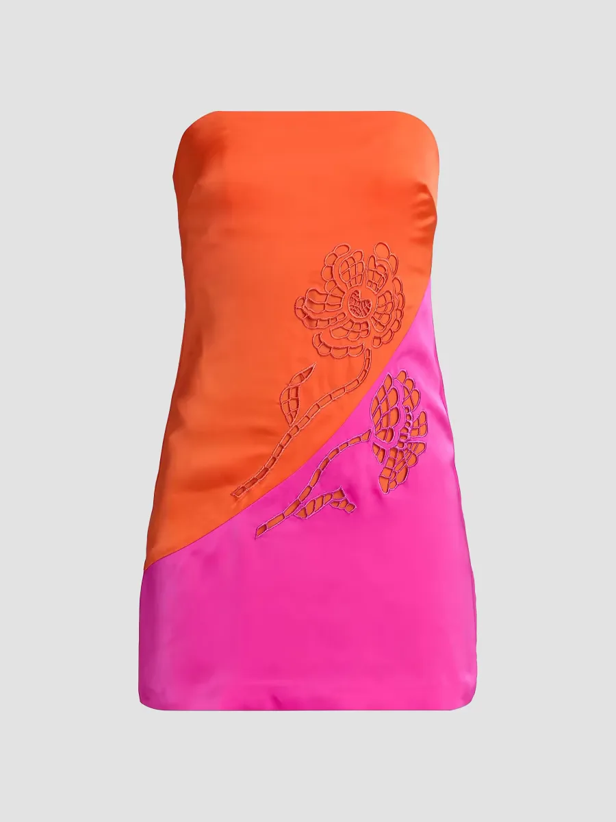 Gerrie Colorblocked Floral Strapless Minidress by Ramy Brook