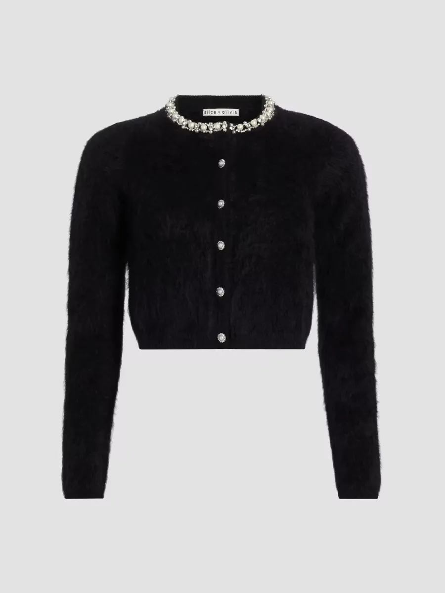 Greyson Embellished Cashmere Crop Cardigan by Alice + Olivia