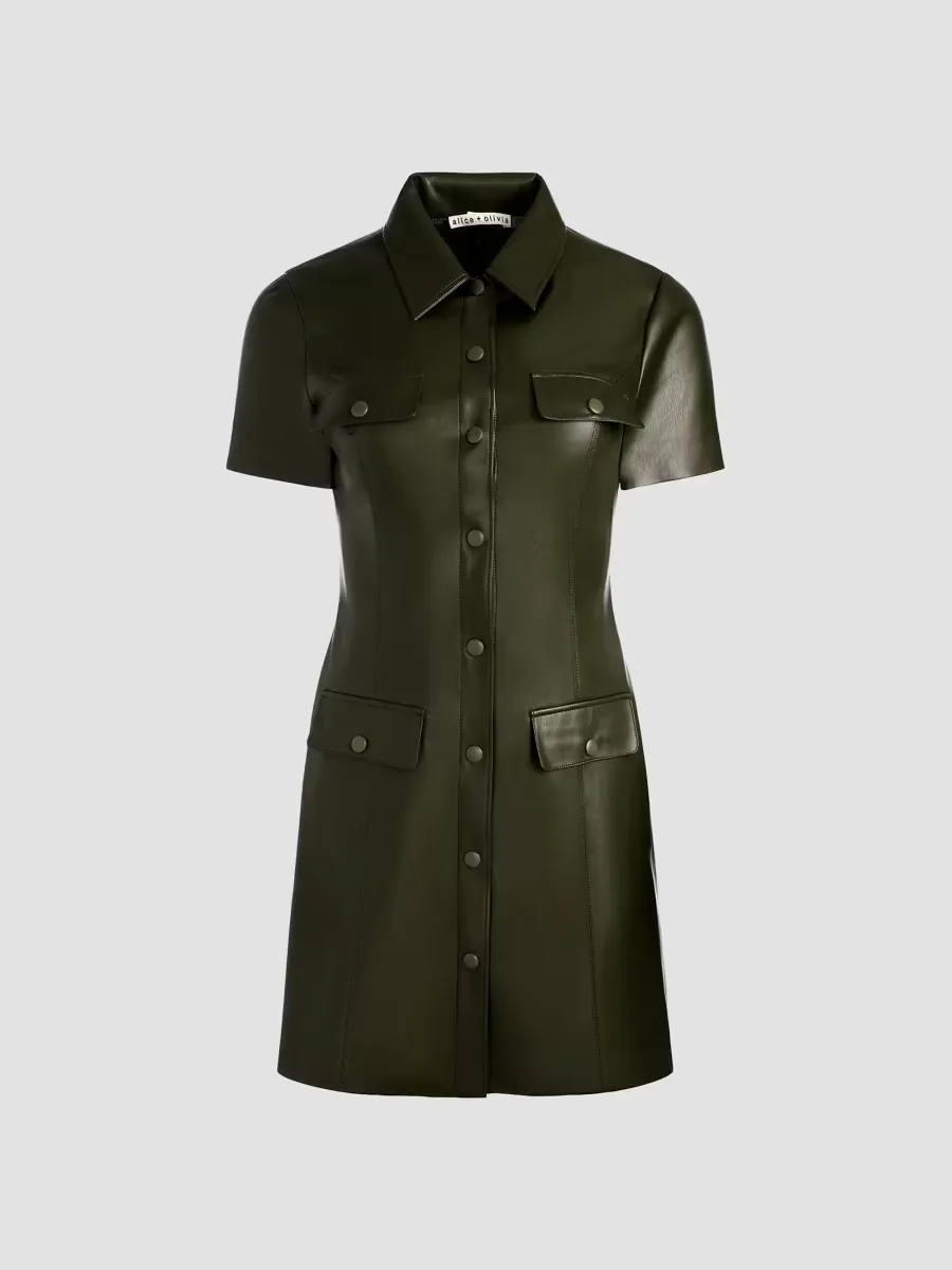 Jamie Faux-Leather Collared Minidress by Alice + Olivia
