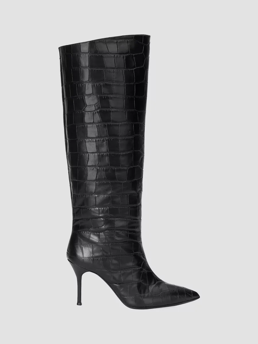 Sebastian 90MM Croc-Embossed Leather Boots by STAUD