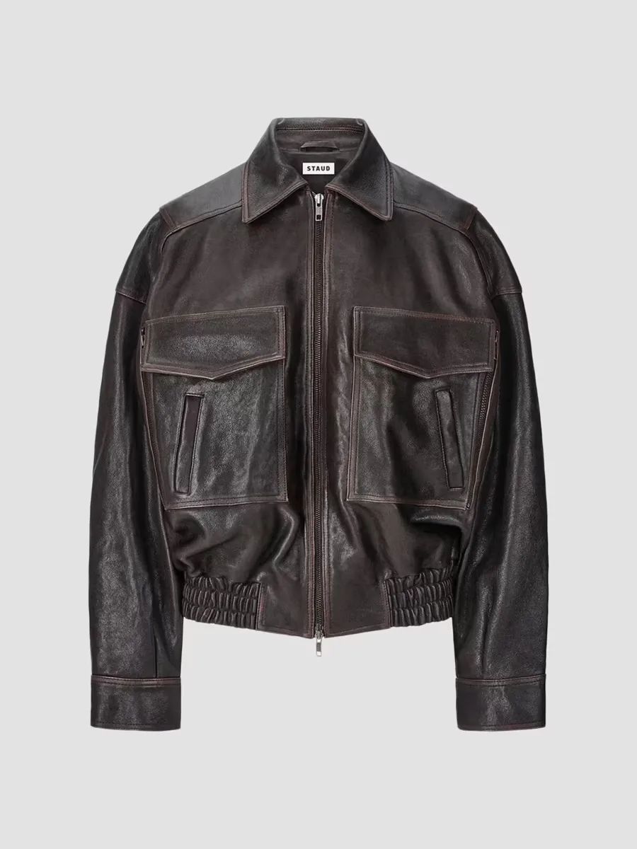 Eugene Zip Leather Jacket by STAUD