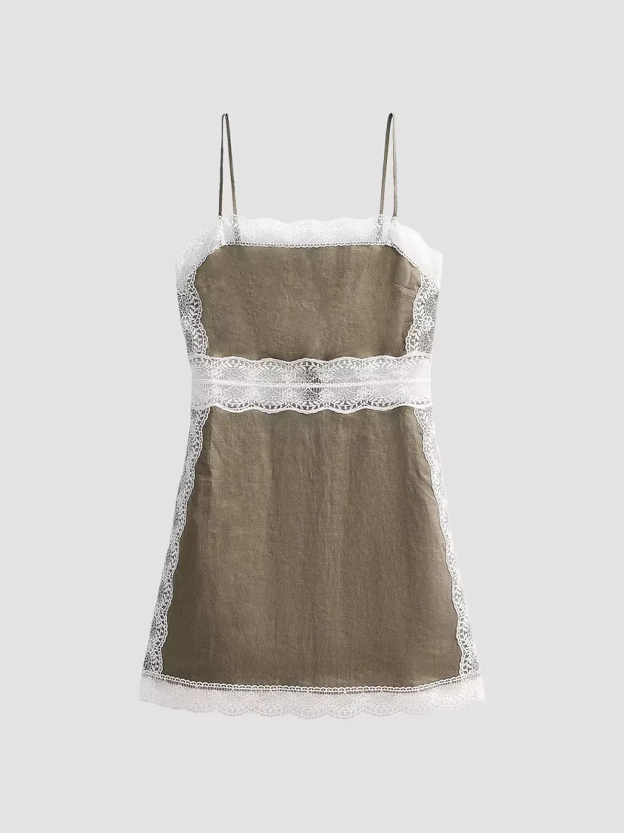 Amalina Lace-Trim Linen Minidress by STAUD