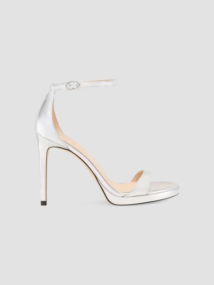 Nudist 100MM Metallic Leather Platform Sandals by Stuart Weitzman