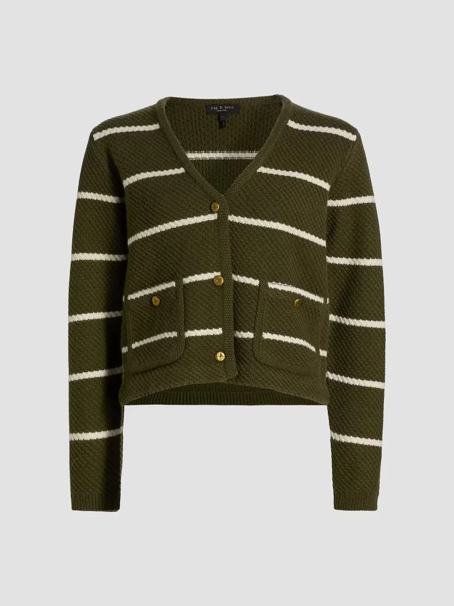 Peggy Striped Wool V-Neck Cardigan by rag & bone