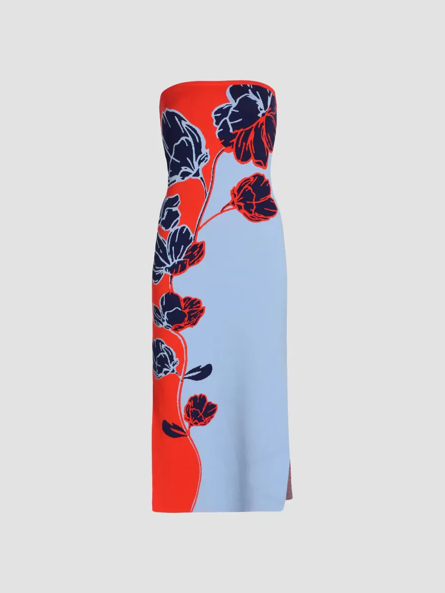 Simone Floral Knit Strapless Midi-Dress by Milly