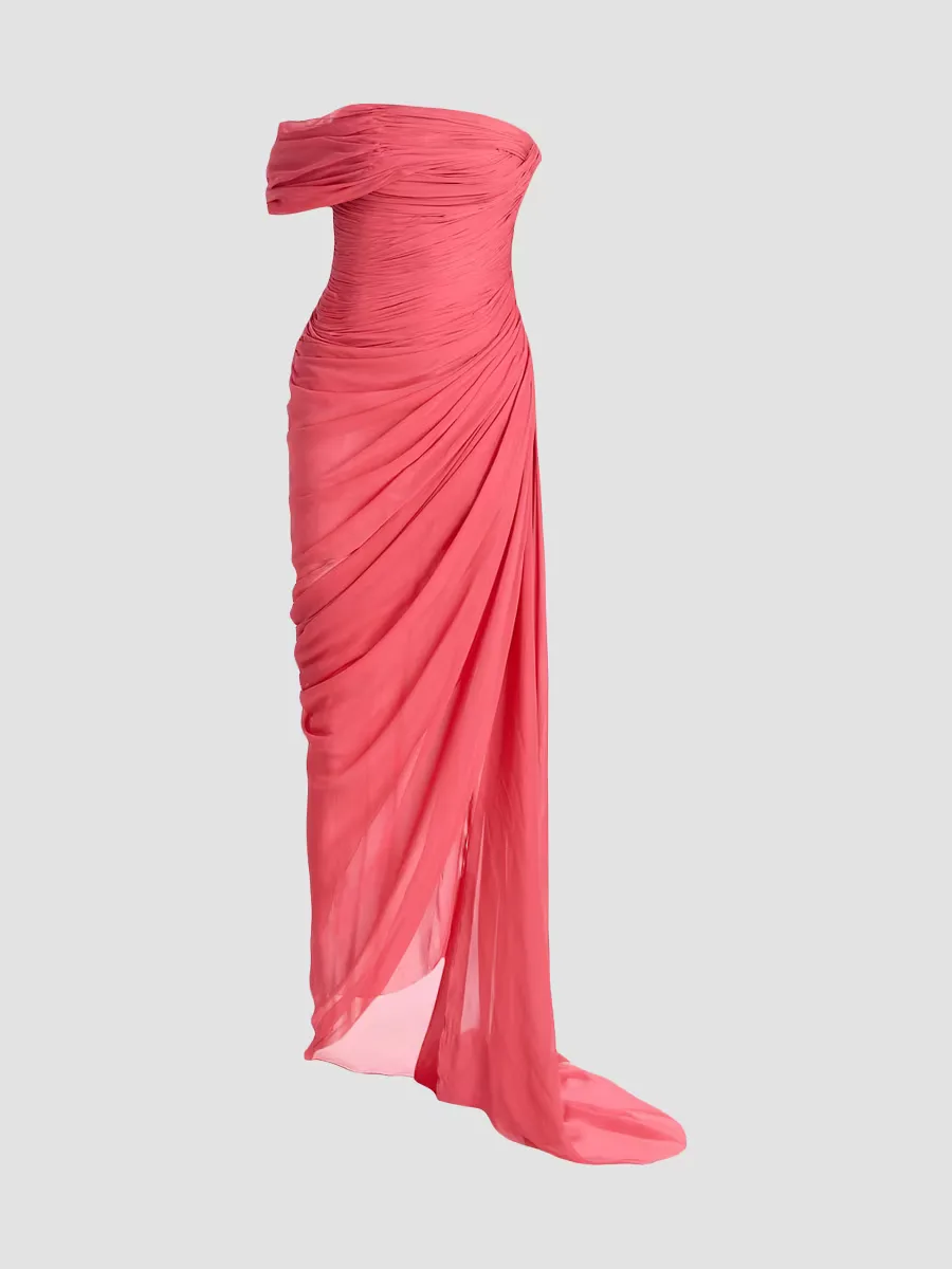 Off-The-Shoulder Draped Silk Chiffon Gown by Oscar de la Renta