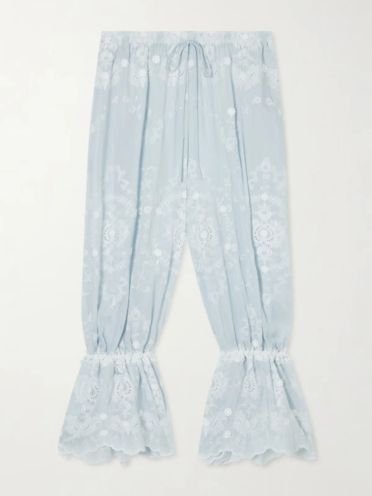 - Nell Embroidered Silk-blend Wide-leg Pants -