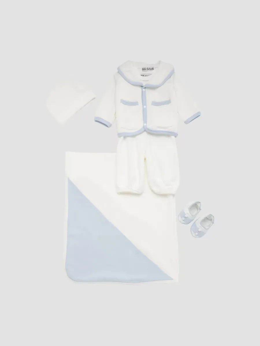 5-Piece Sailor Jacket, Romper, Beanie, Booties & Blanket Set by Macis Design