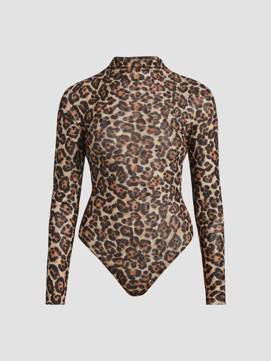 Vittoria Leopard Mock Turtleneck Bodysuit by Ronny Kobo