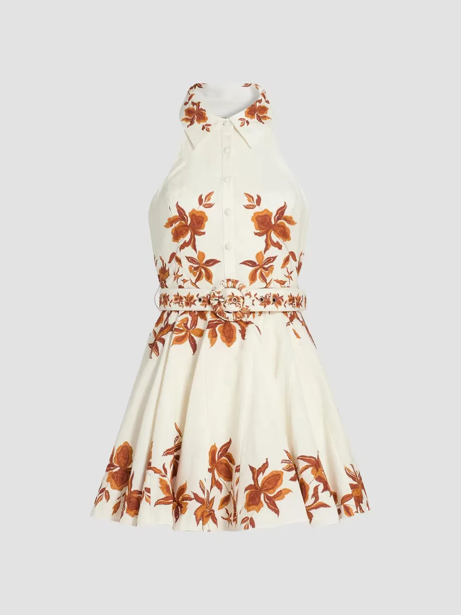 Ayra Leaf Print Linen-Blend Minidress by Hemant & Nandita