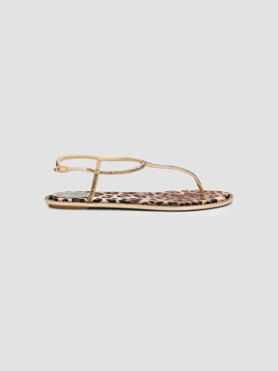 Satin Leopard Footbed Sandals by Rene Caovilla