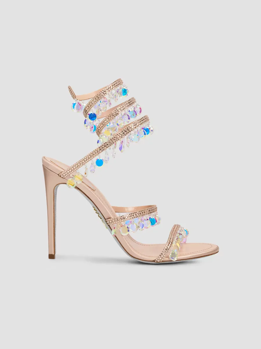 Chandelier 105MM Embellished Satin Sandals by Rene Caovilla
