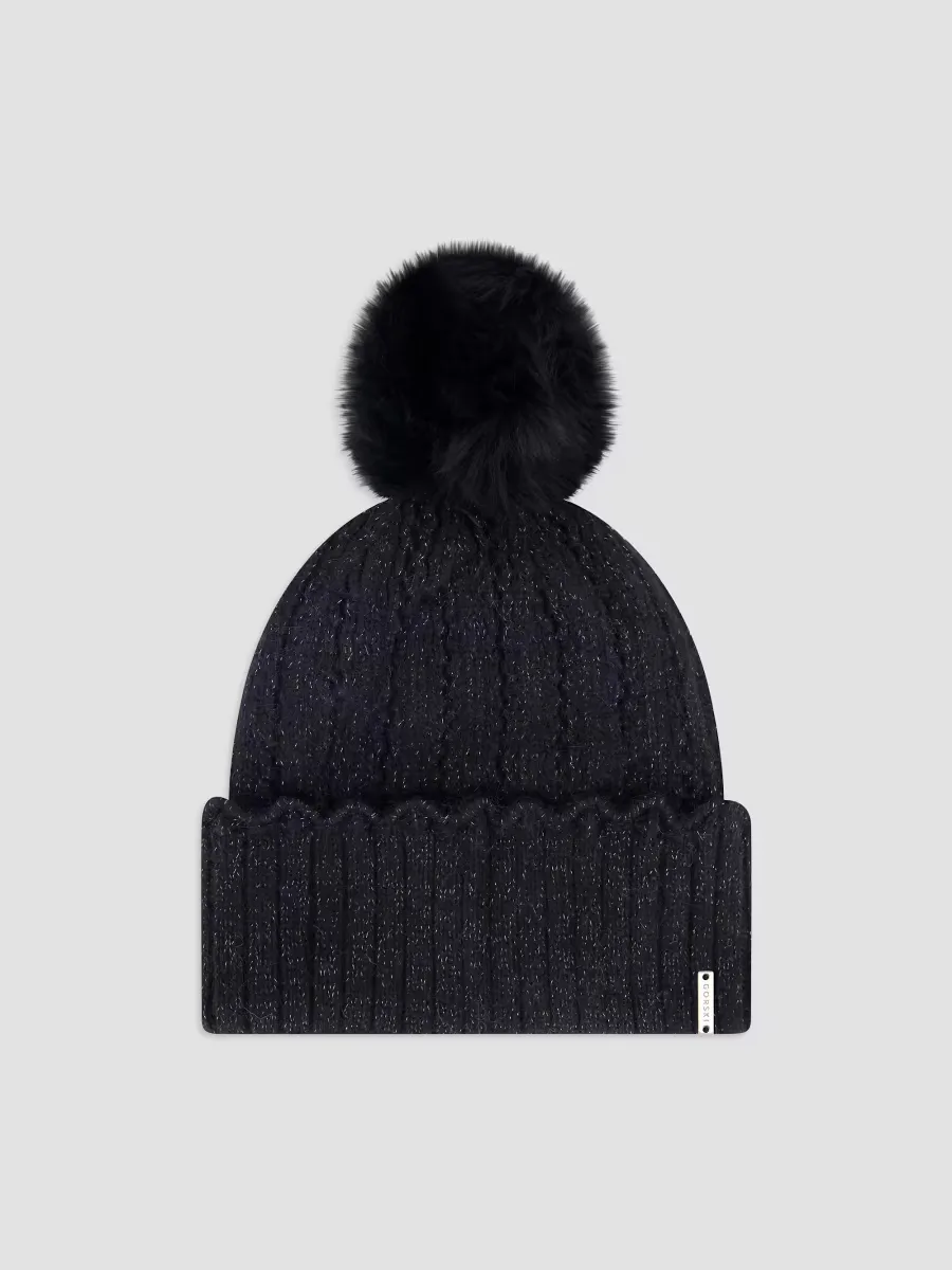 Knit Beanie Hat with Merinillo Shearling Lamb Pompom by Gorski