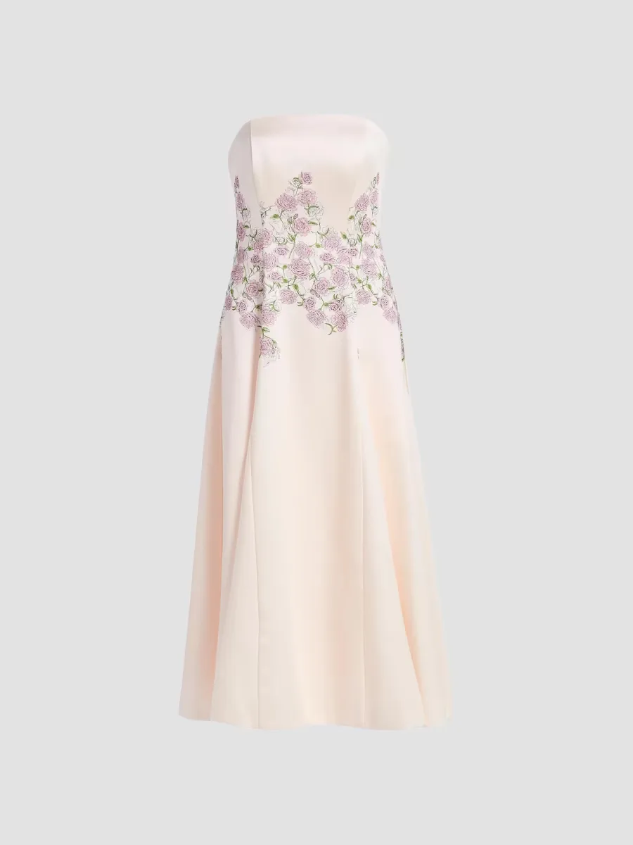 Tabitha Floral Tea-Length Strapless Cocktail Dress