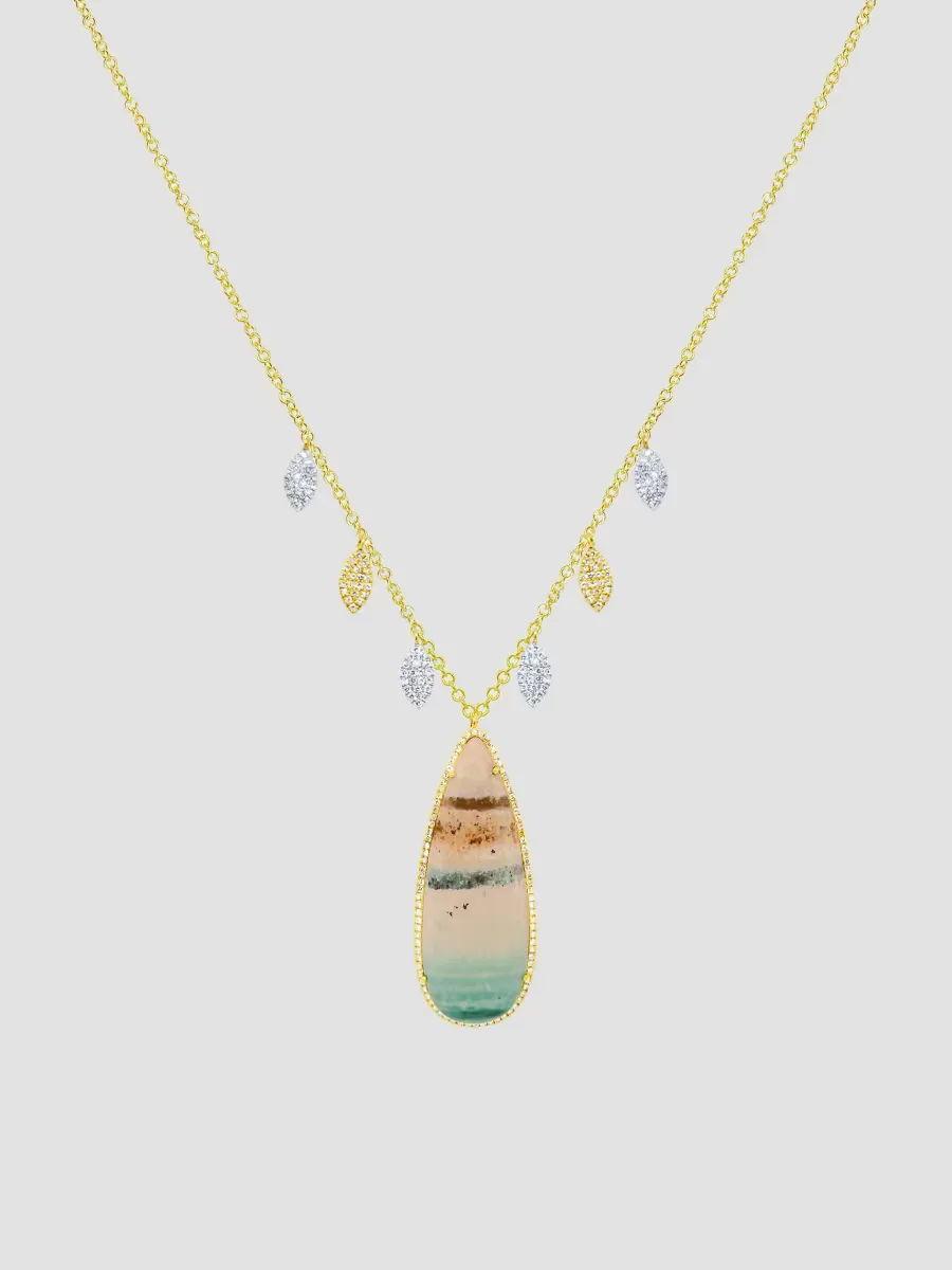 Two-Tone 14K Gold, Opalized Wood & 0.18 TCW Diamond Pendant Necklace by Meira T