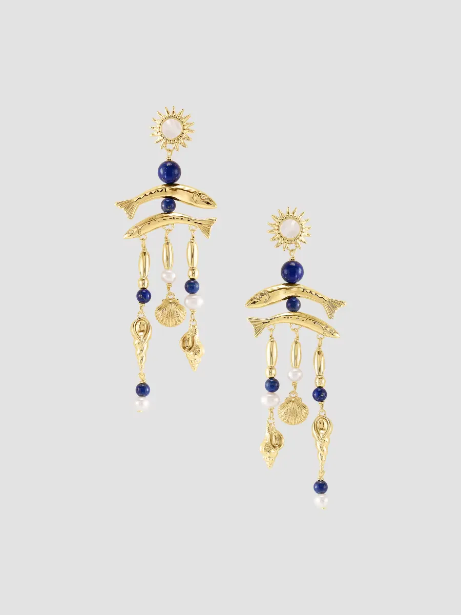 Milos 18K-Gold-Plated, Lapis Lazuli & Pearl Drop Earrings by Anabel Aram
