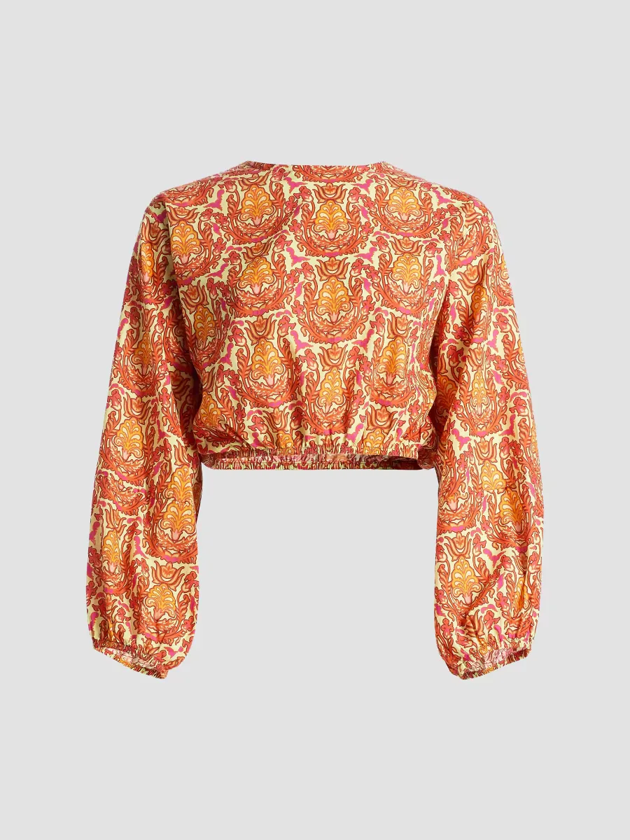 Isla Damask Open-Back Crop Top by Eywasouls Malibu