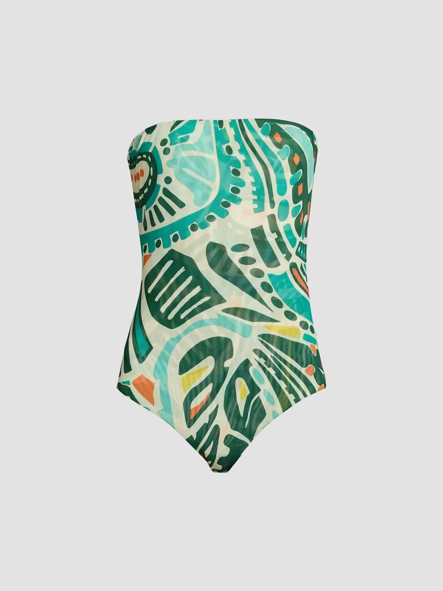 Soleil Printed Bandeau One-Piece Swimsuit by Eywasouls Malibu