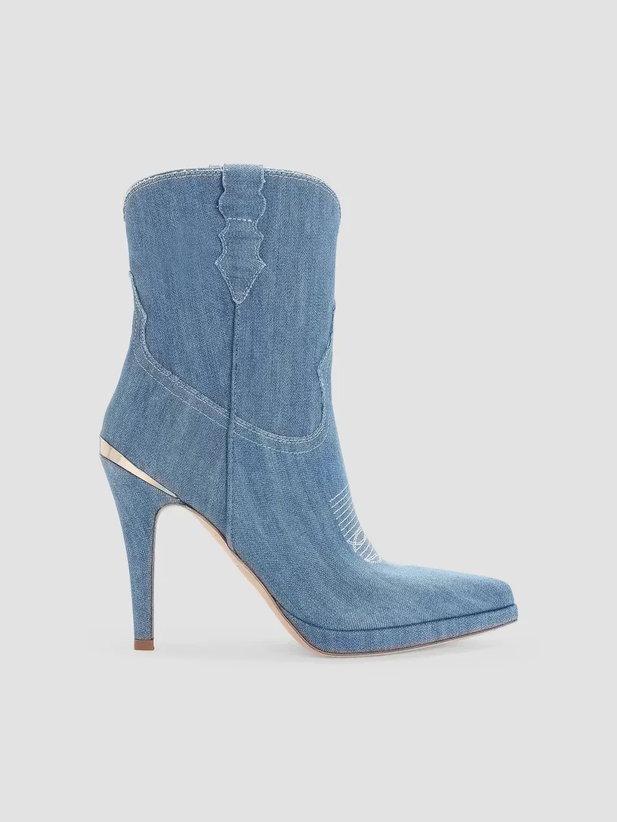 Camila Denim 95MM Embroidered Booties by Partlow