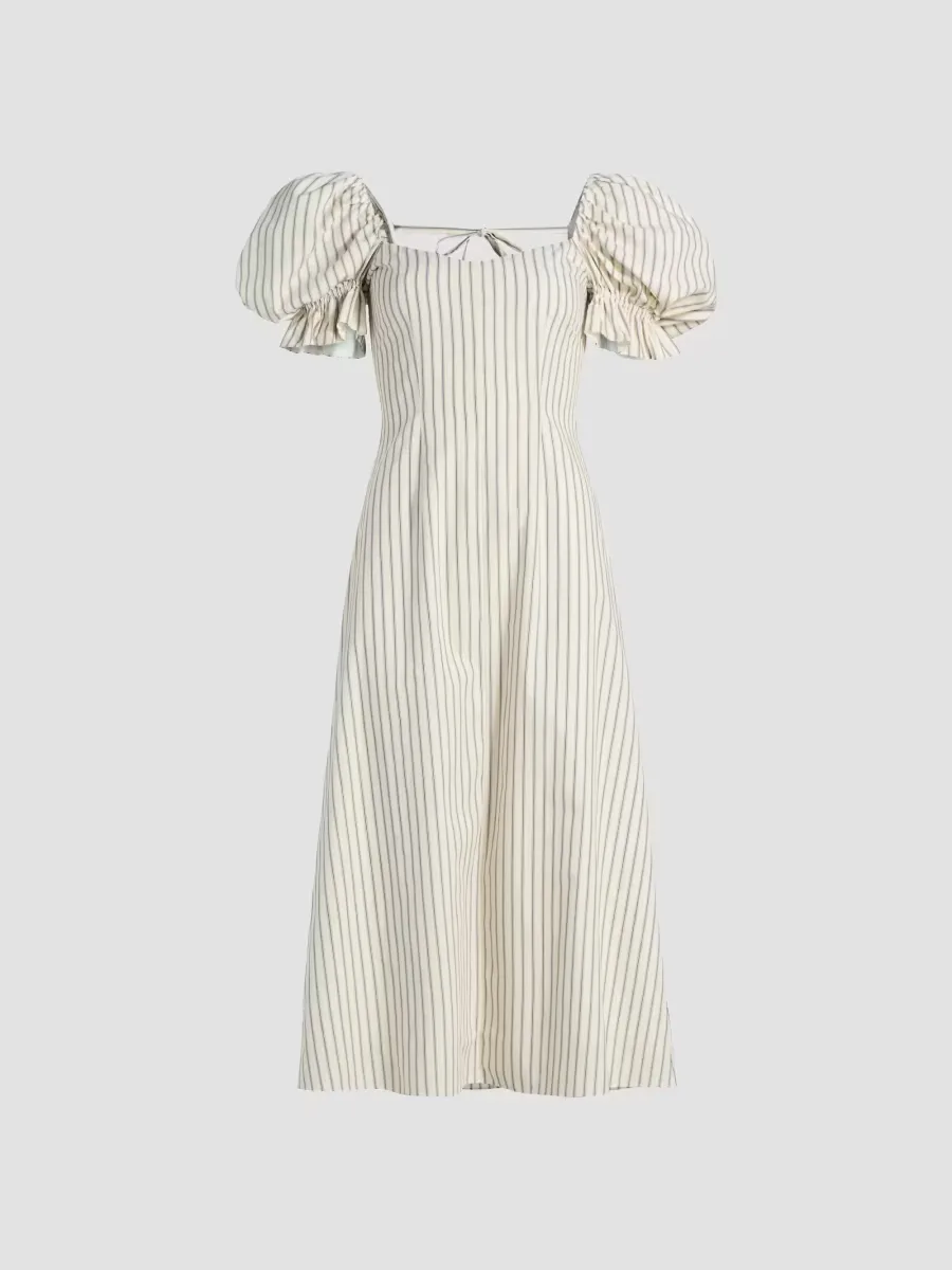 Alia Striped Puff-Sleeve Cotton Midi-Dress by Markarian