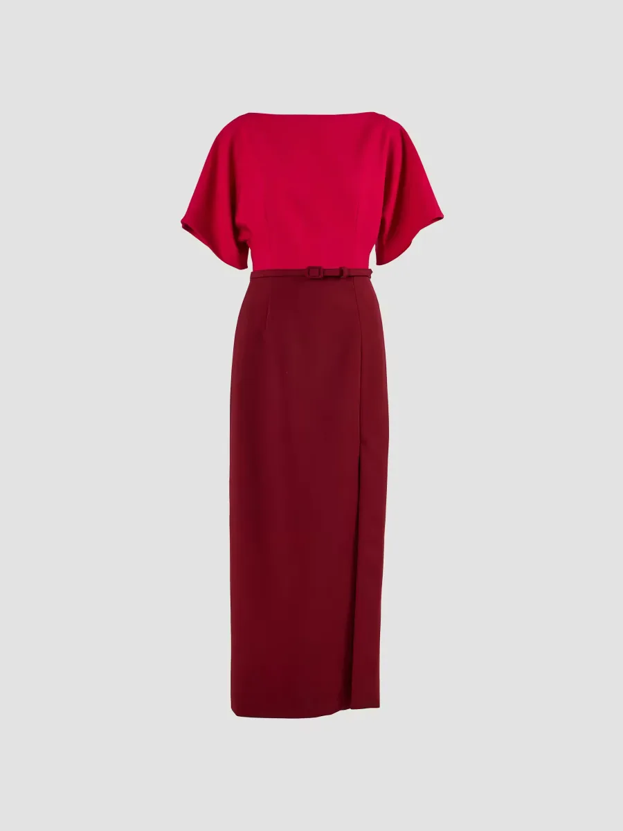 Colorblocked Stretch Virgin-Wool Belted Midi Dress by Carolina Herrera