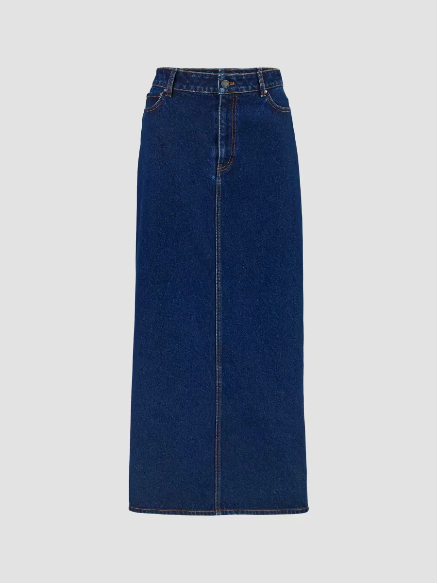 Denim High-Rise Column Midi Skirt by Carolina Herrera